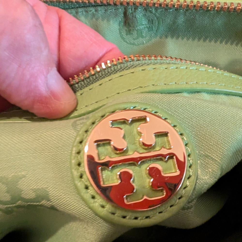 Tory Burch Green Leather Tote Bag Purse - Picture 6 of 13